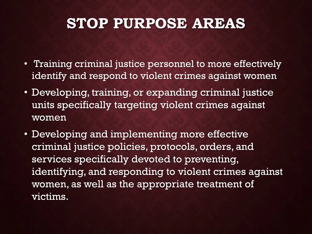 stop purpose areas