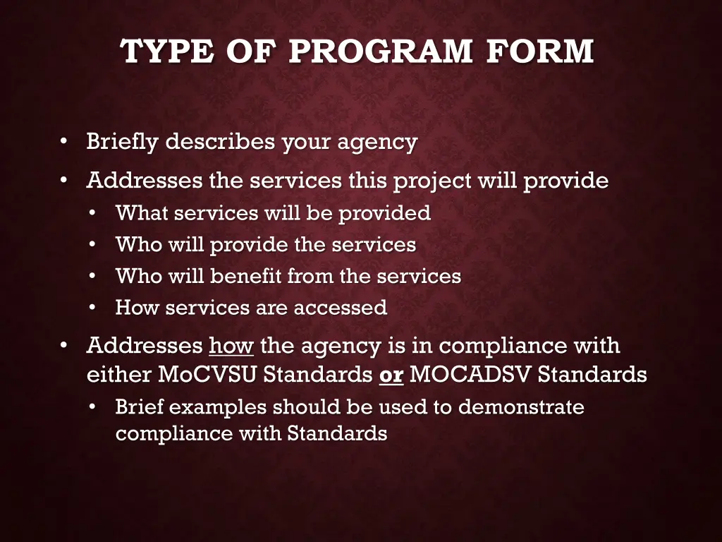 type of program form