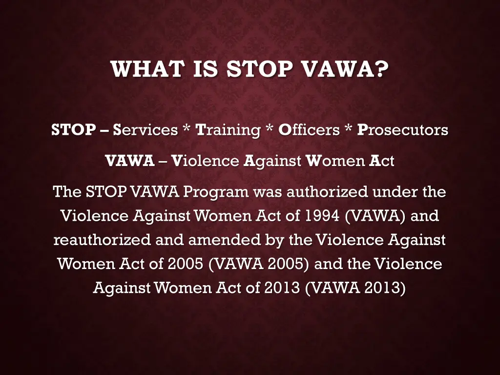 what is stop vawa