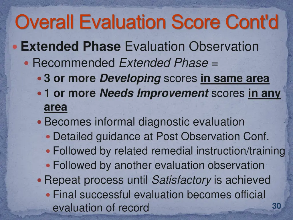 overall evaluation score cont d