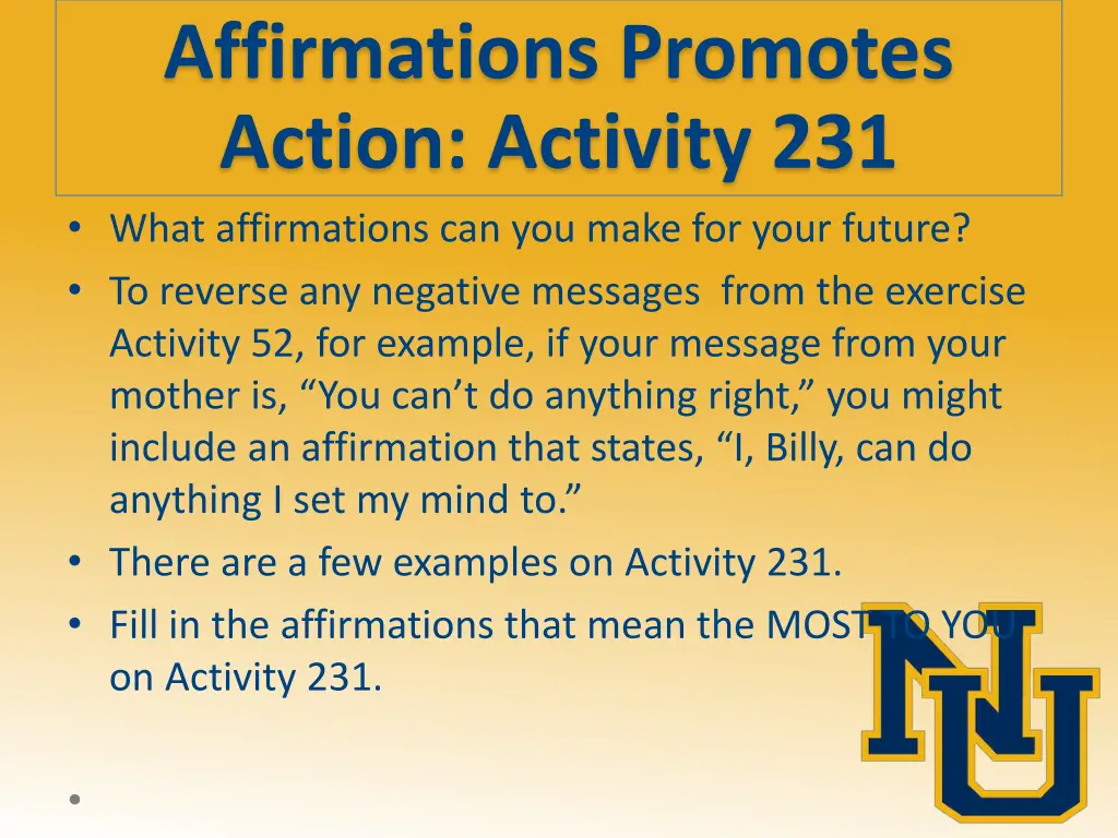 affirmations promotes action activity 231 what