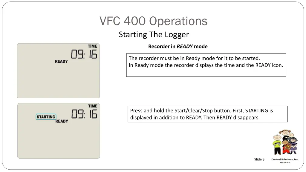 vfc 400 operations starting the logger