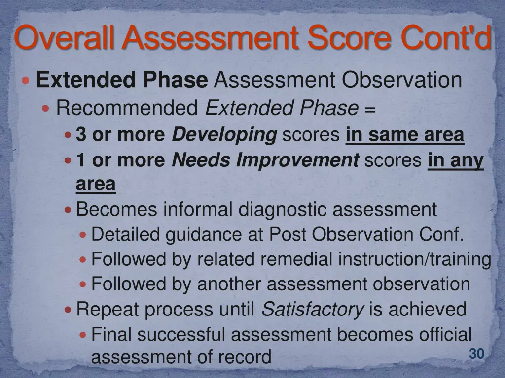 overall assessment score cont d