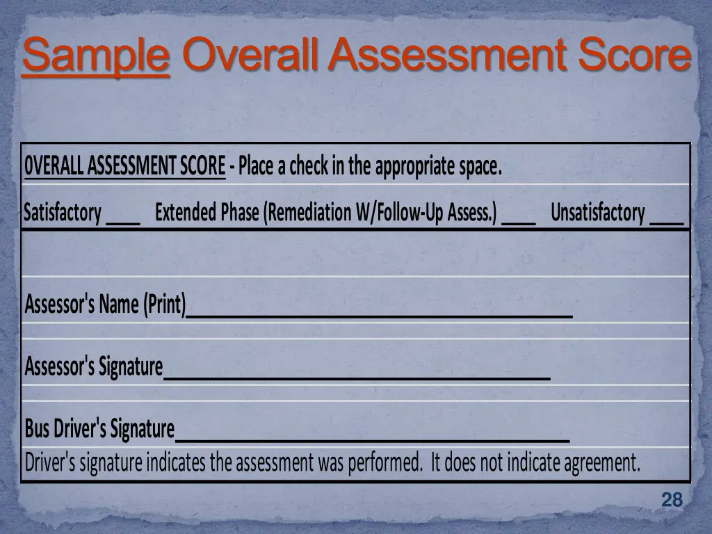 sample overall assessment score