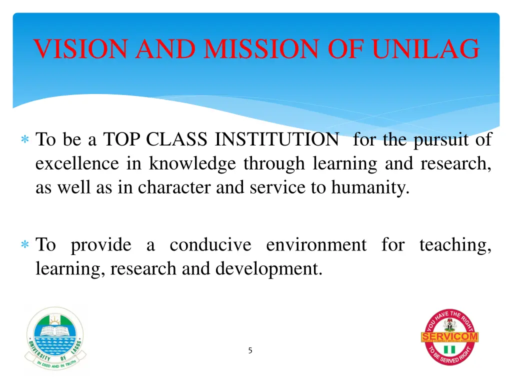 vision and mission of unilag