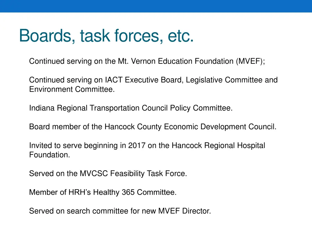 boards task forces etc