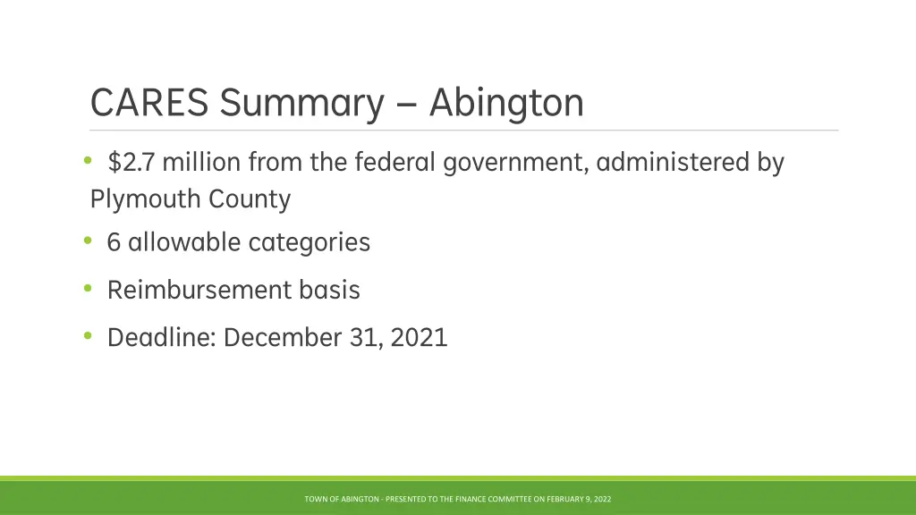 cares summary abington 2 7 million from