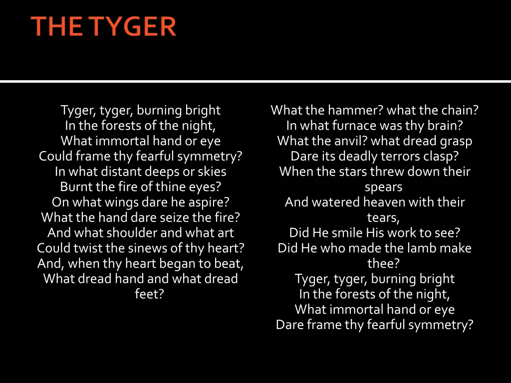 tyger tyger burning bright in the forests