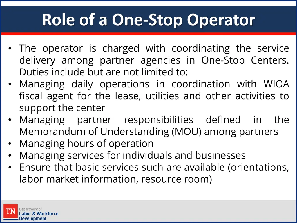 role of a one stop operator