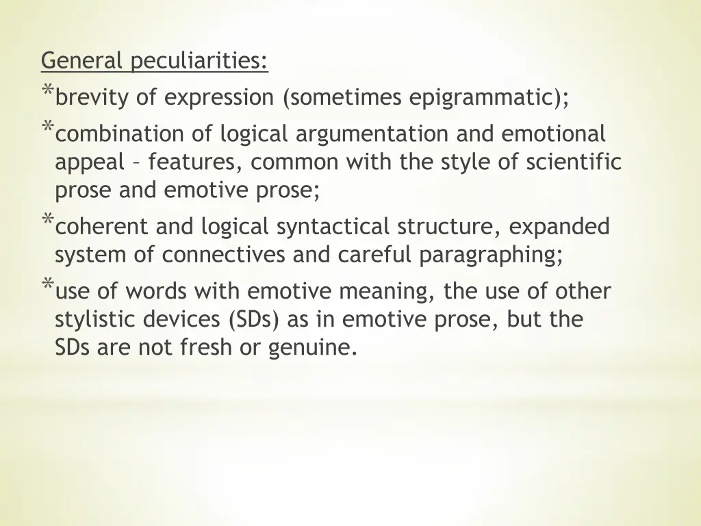 general peculiarities brevity of expression