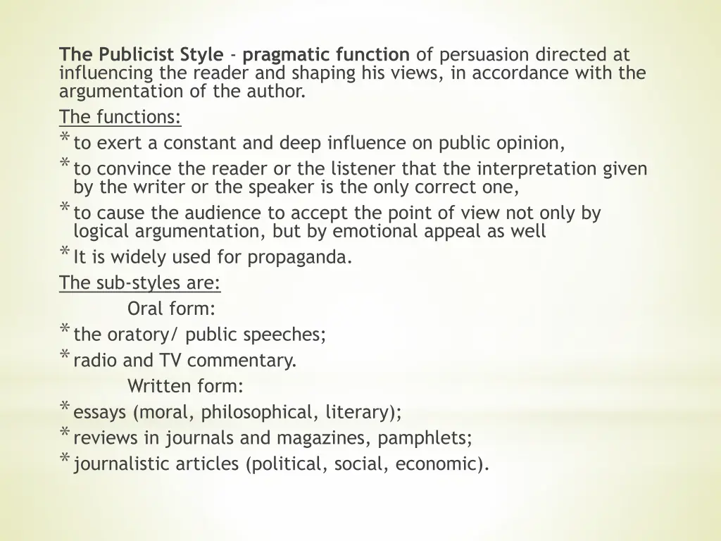 the publicist style pragmatic function