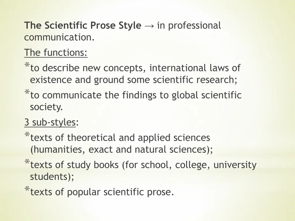 the scientific prose style in professional