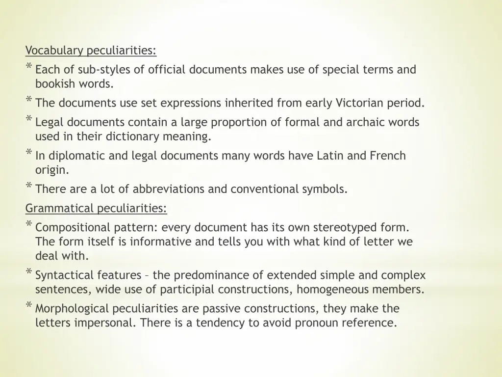 vocabulary peculiarities each of sub styles