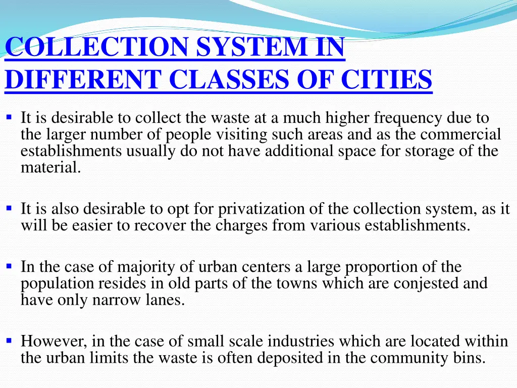 collection system in different classes of cities 1