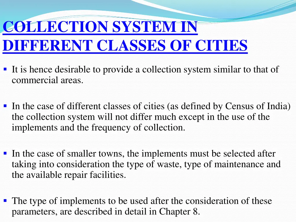 collection system in different classes of cities 2