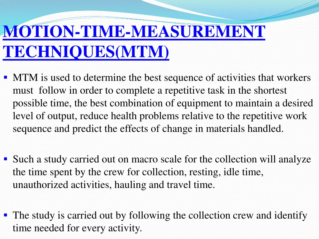 motion time measurement techniques mtm