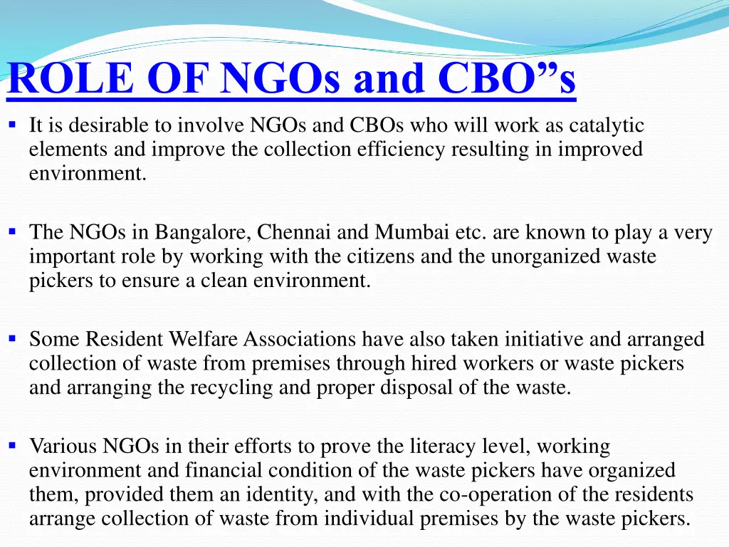 role of ngos and cbo s it is desirable to involve