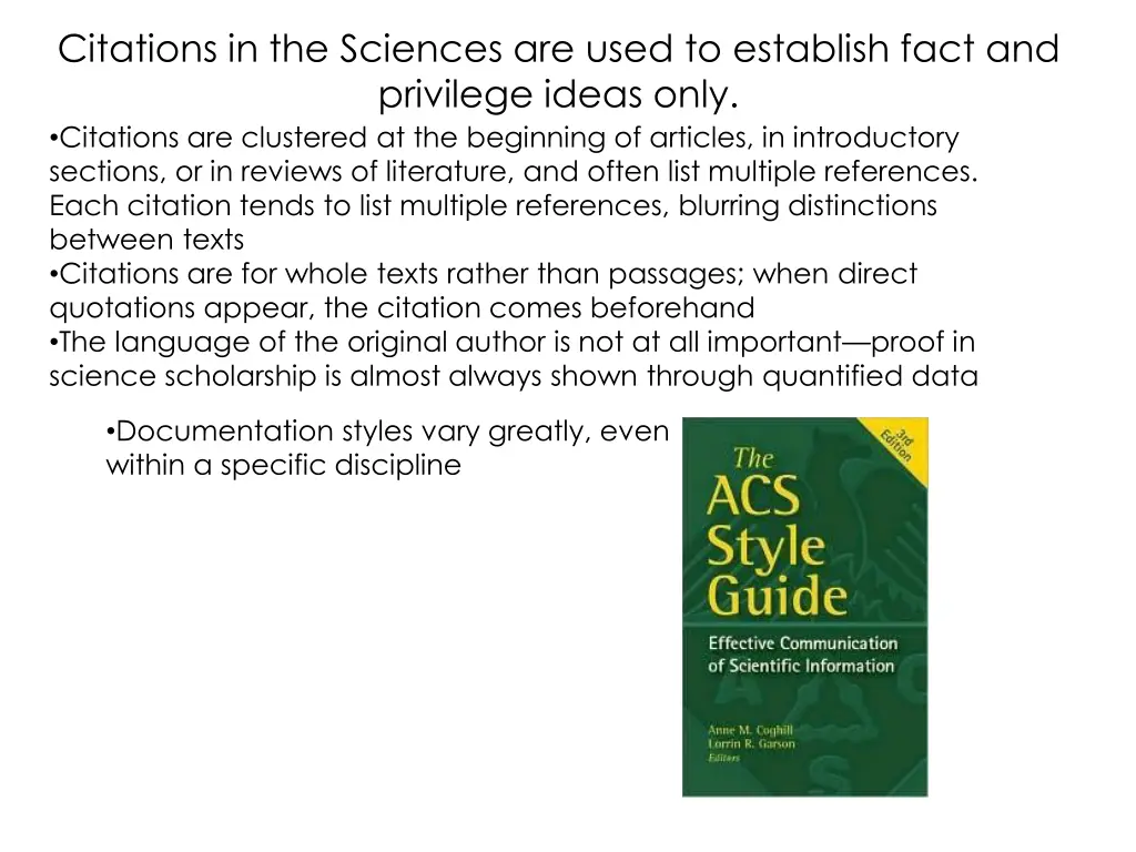 citations in the sciences are used to establish