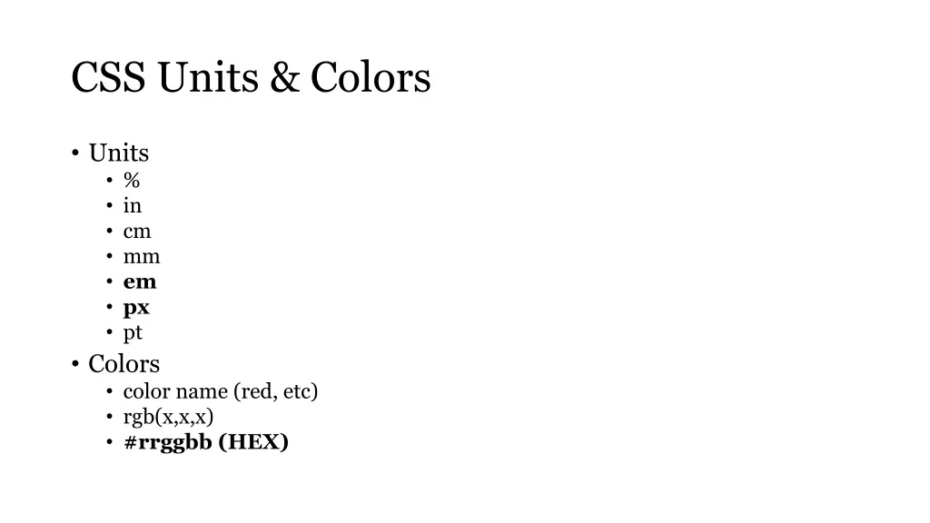 css units colors