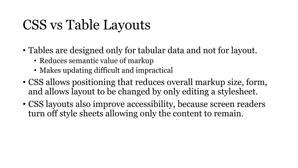 css vs table layouts