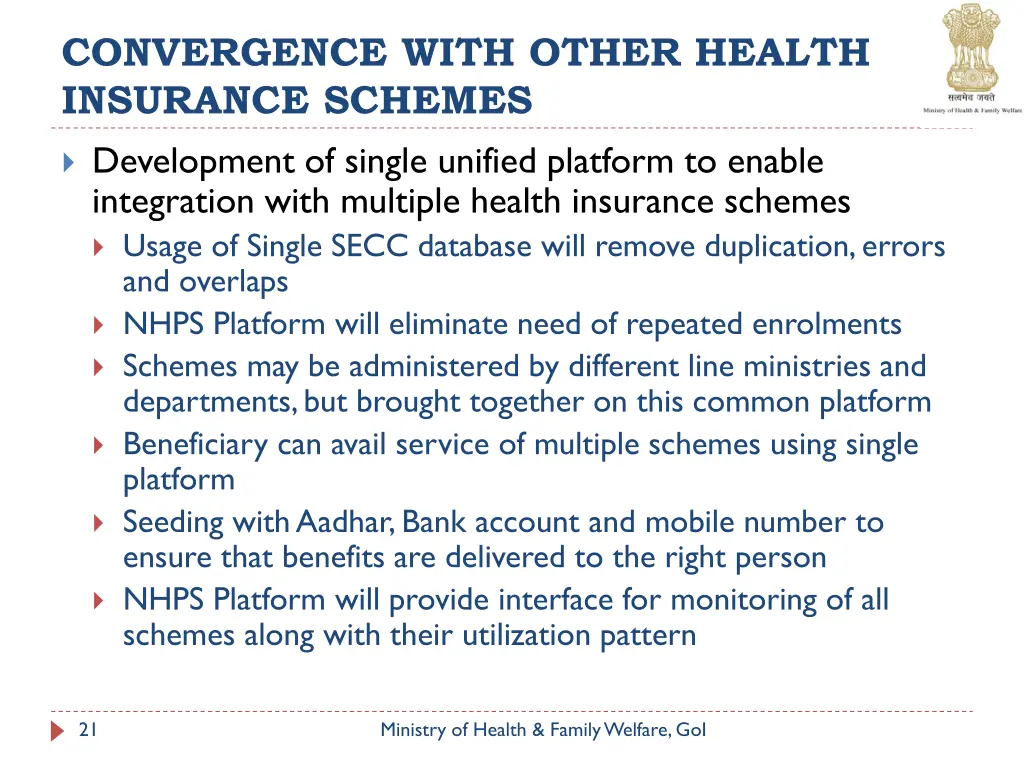 convergence with other health insurance schemes