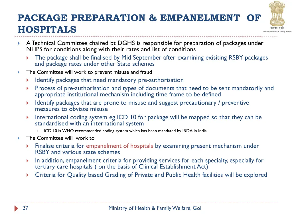 package preparation empanelment of hospitals