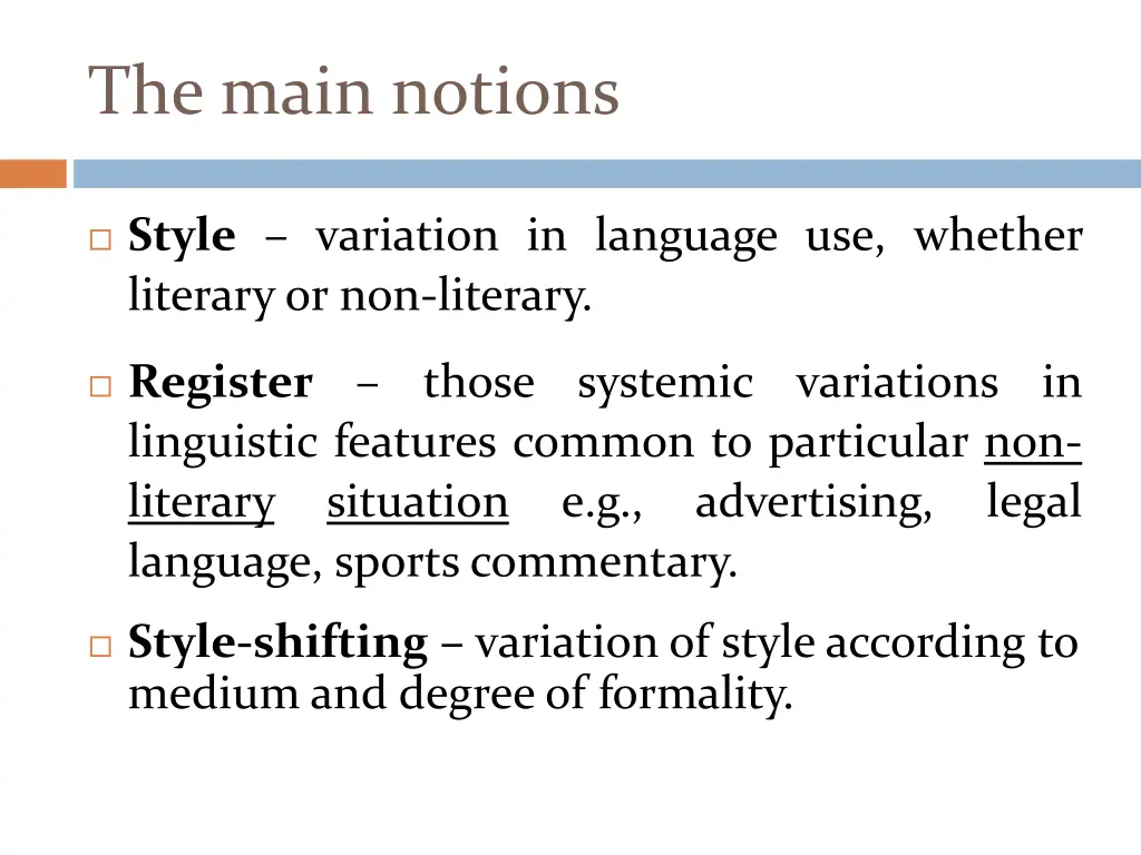 the main notions