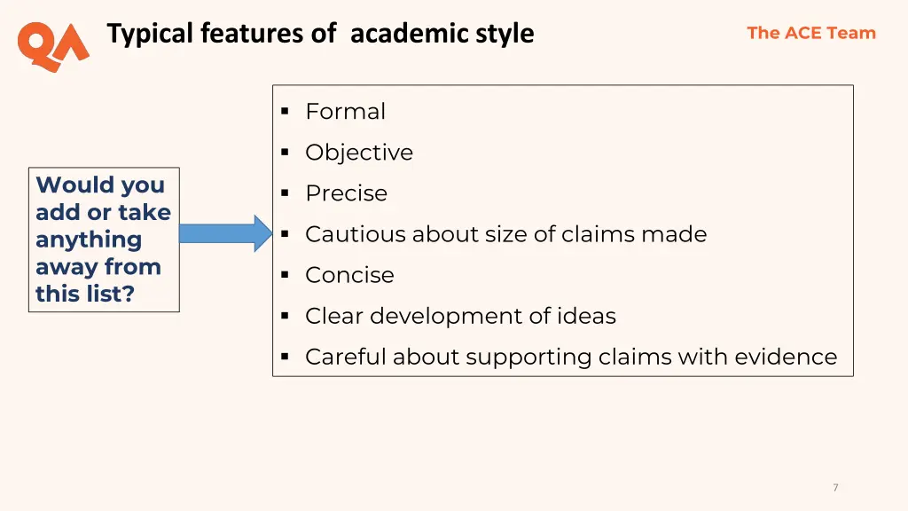 typical features of academic style