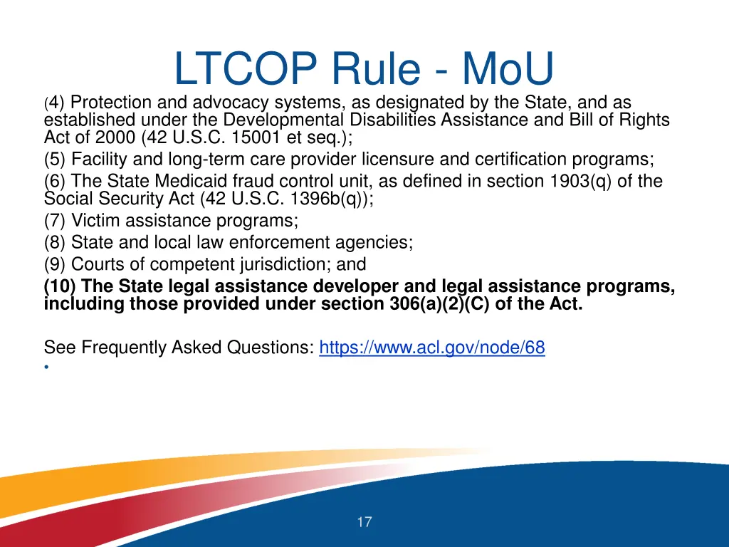 ltcop rule mou 4 protection and advocacy systems