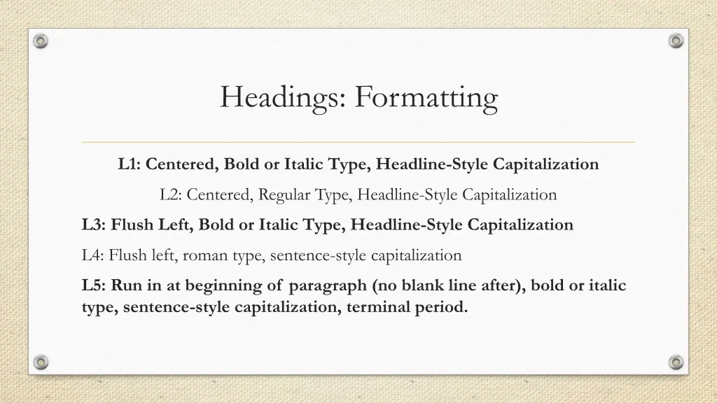 headings formatting