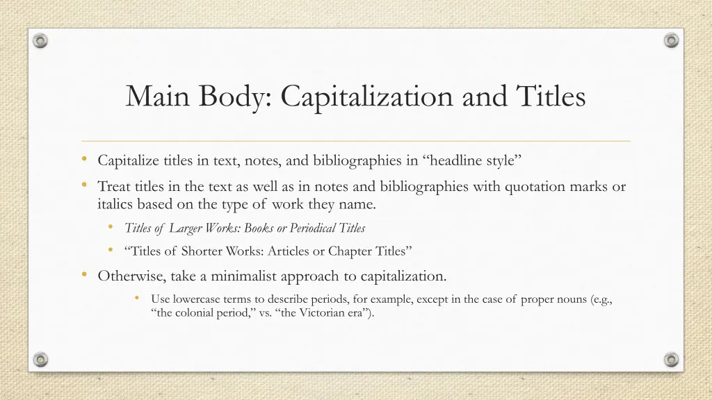 main body capitalization and titles