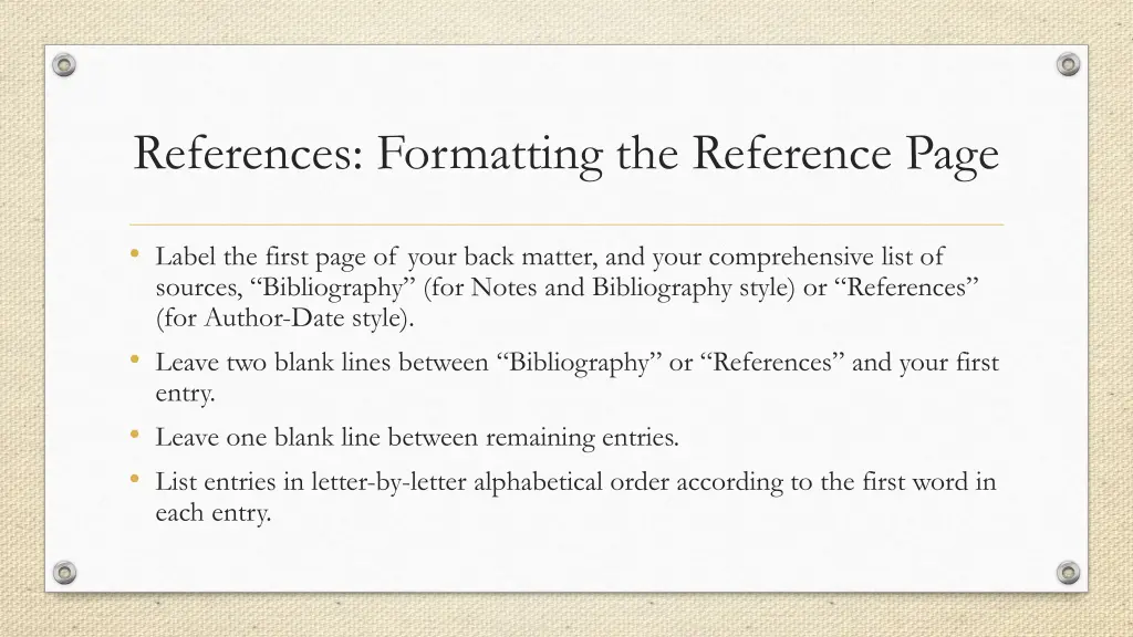 references formatting the reference page