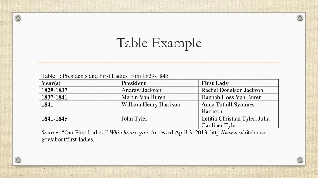 table example