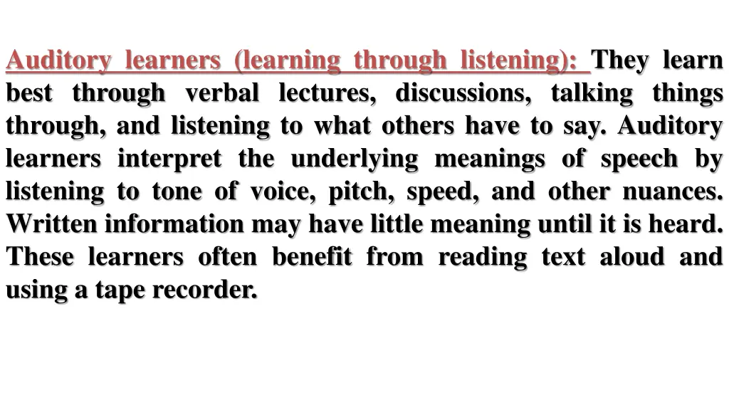 auditory learners learning through listening they