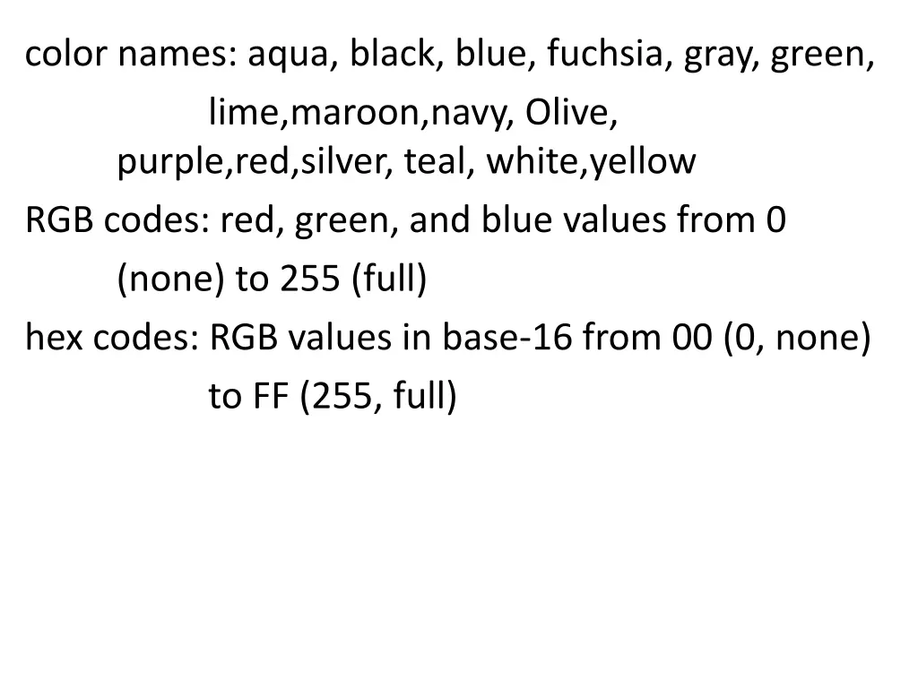 color names aqua black blue fuchsia gray green