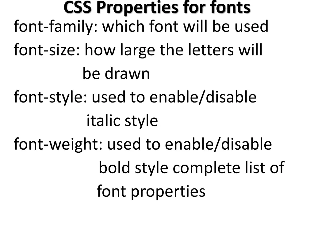 css properties for fonts font family which font