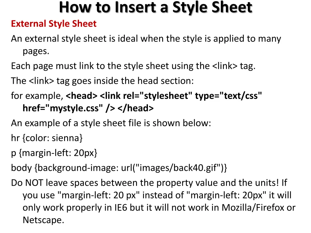 how to insert a style sheet external style sheet