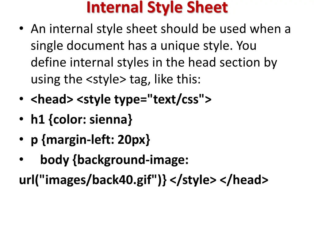 internal style sheet an internal style sheet