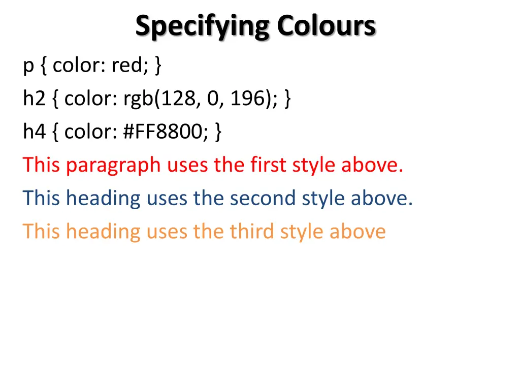 specifying colours p color red h2 color