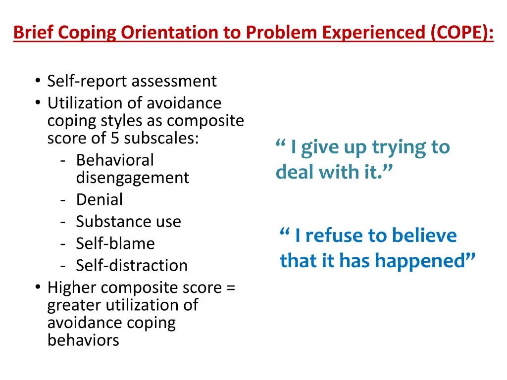 brief coping orientation to problem experienced