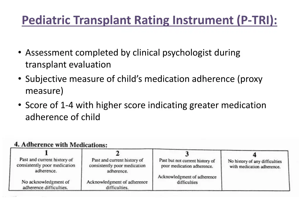 pediatric transplant rating instrument p tri