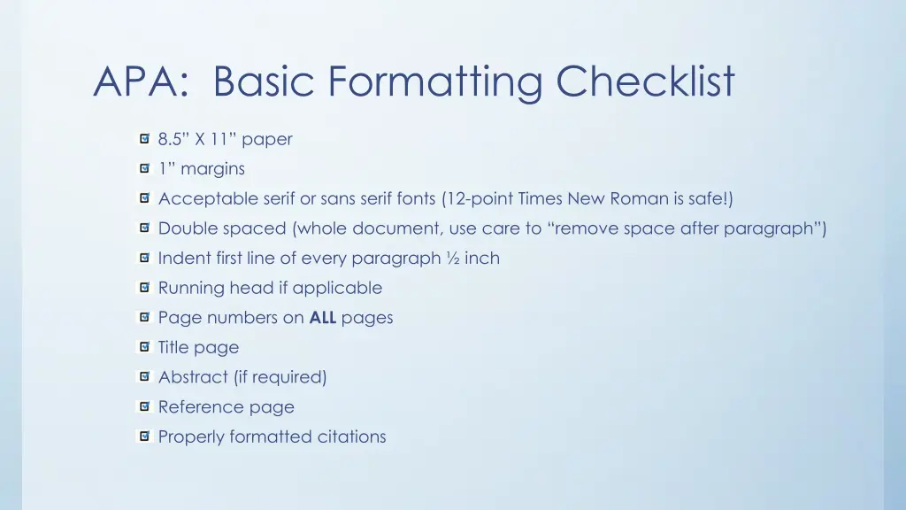 apa basic formatting checklist