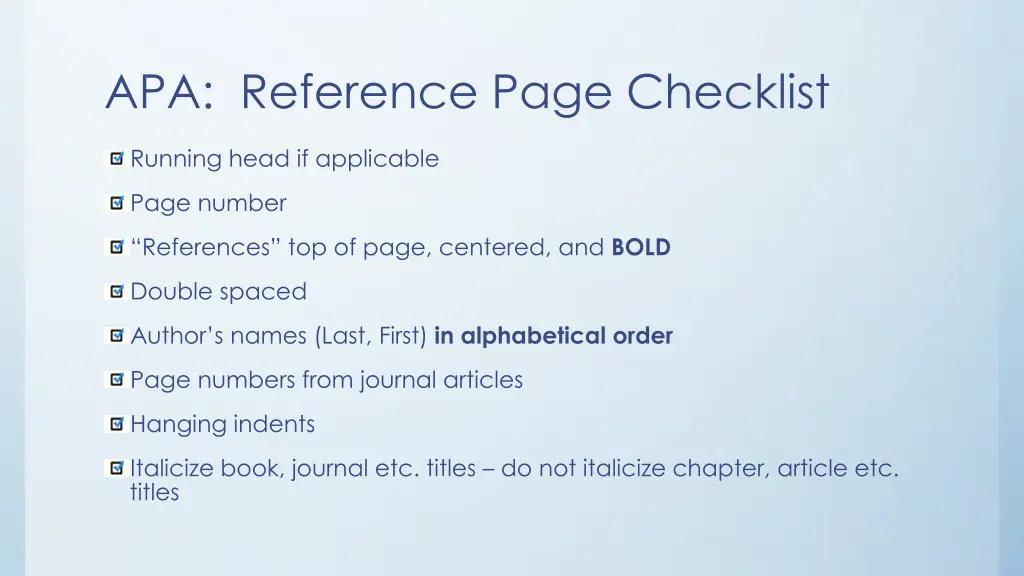 apa reference page checklist