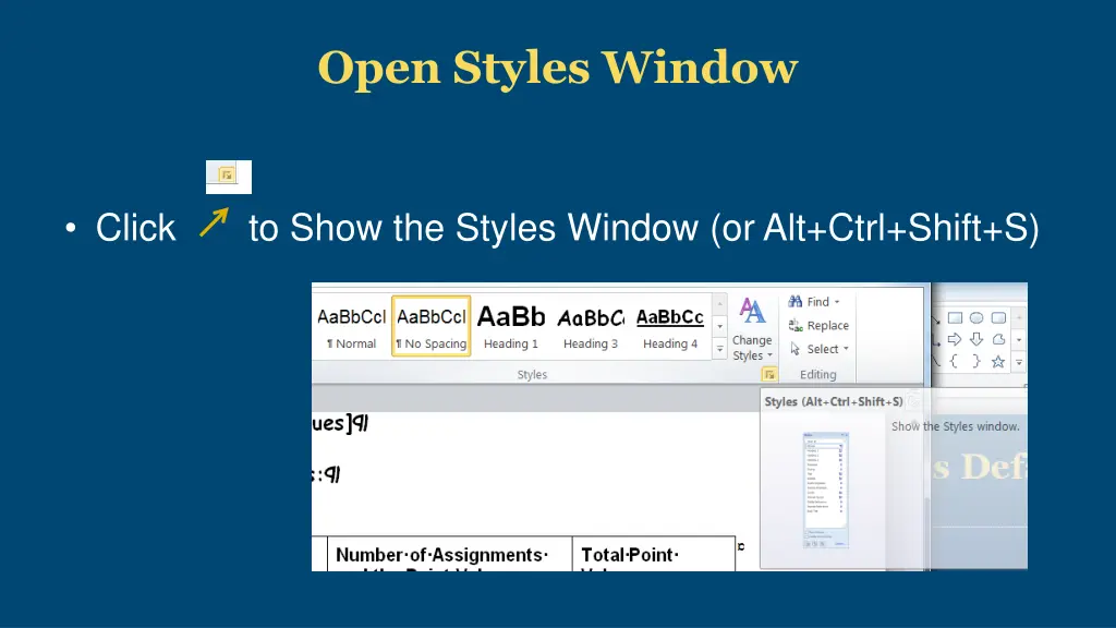 open styles window