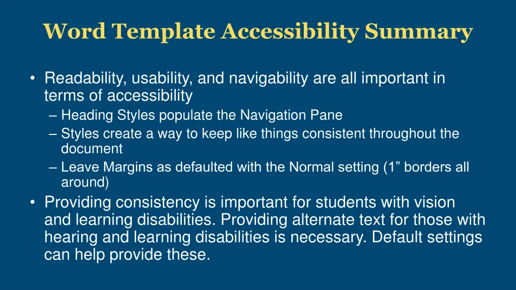 word template accessibility summary