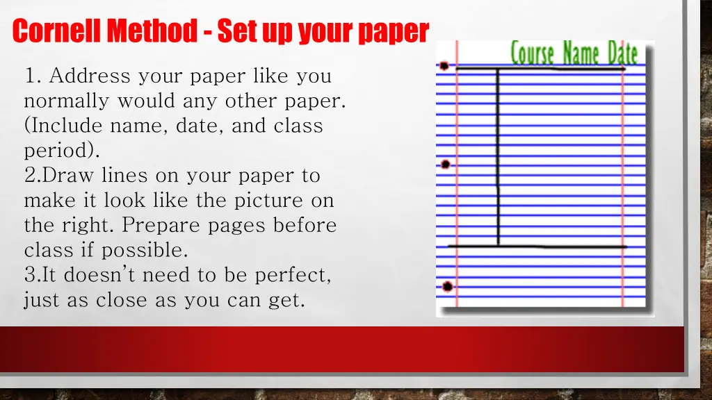 cornell method set up your paper