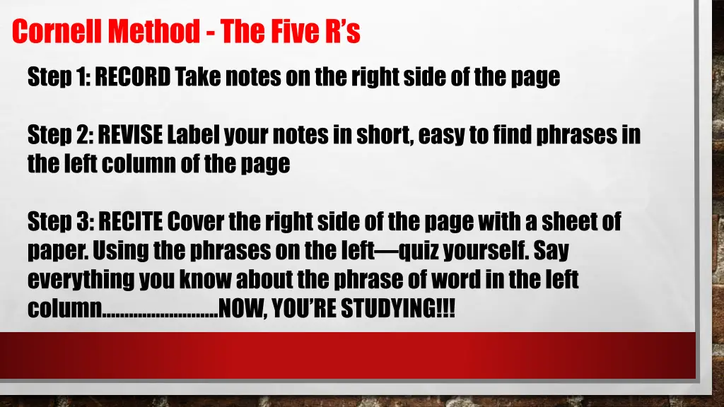 cornell method the five r s