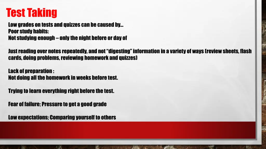 test taking low grades on tests and quizzes