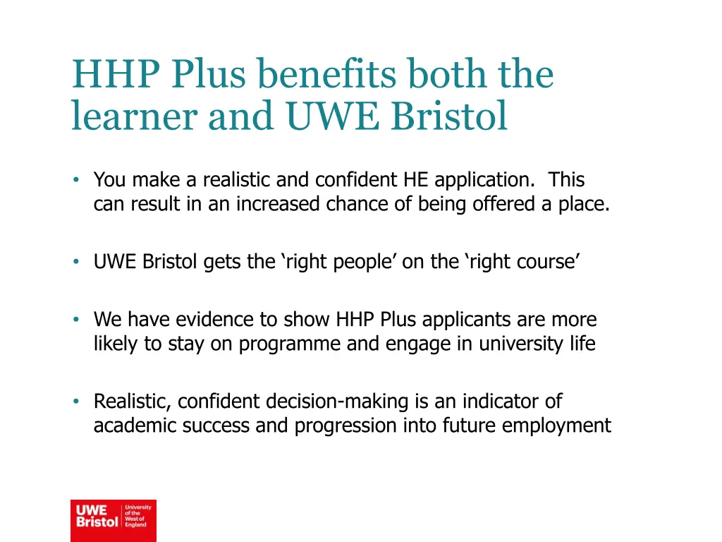 hhp plus benefits both the learner and uwe bristol