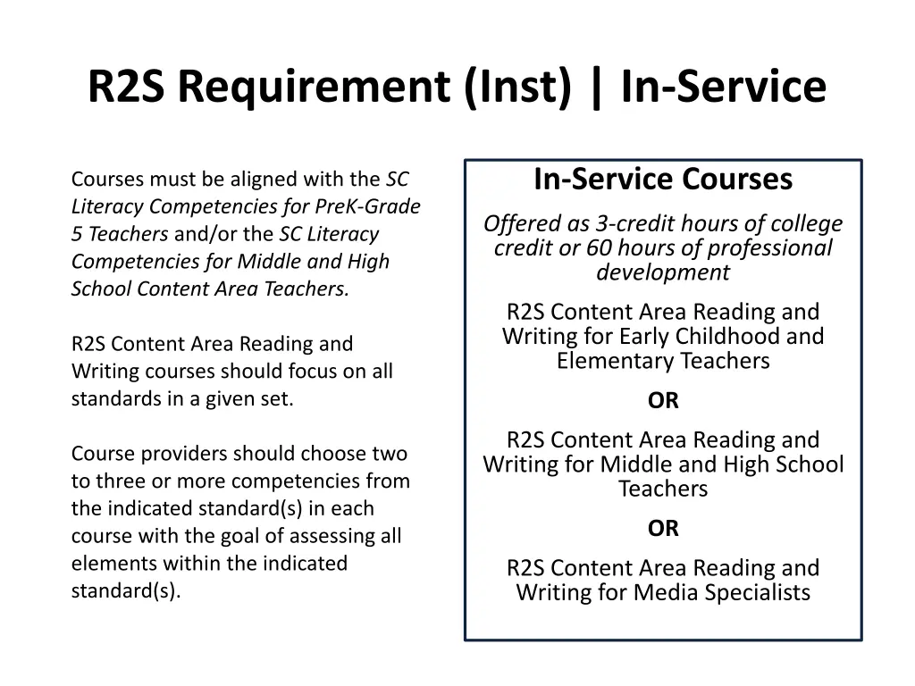 r2s requirement inst in service